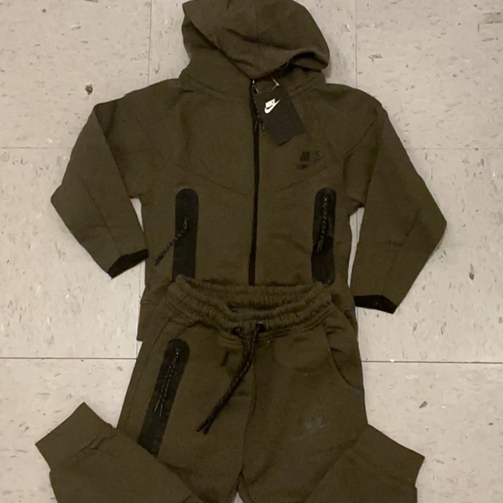 Kids Nike Olive Green Hoodie Tracksuit